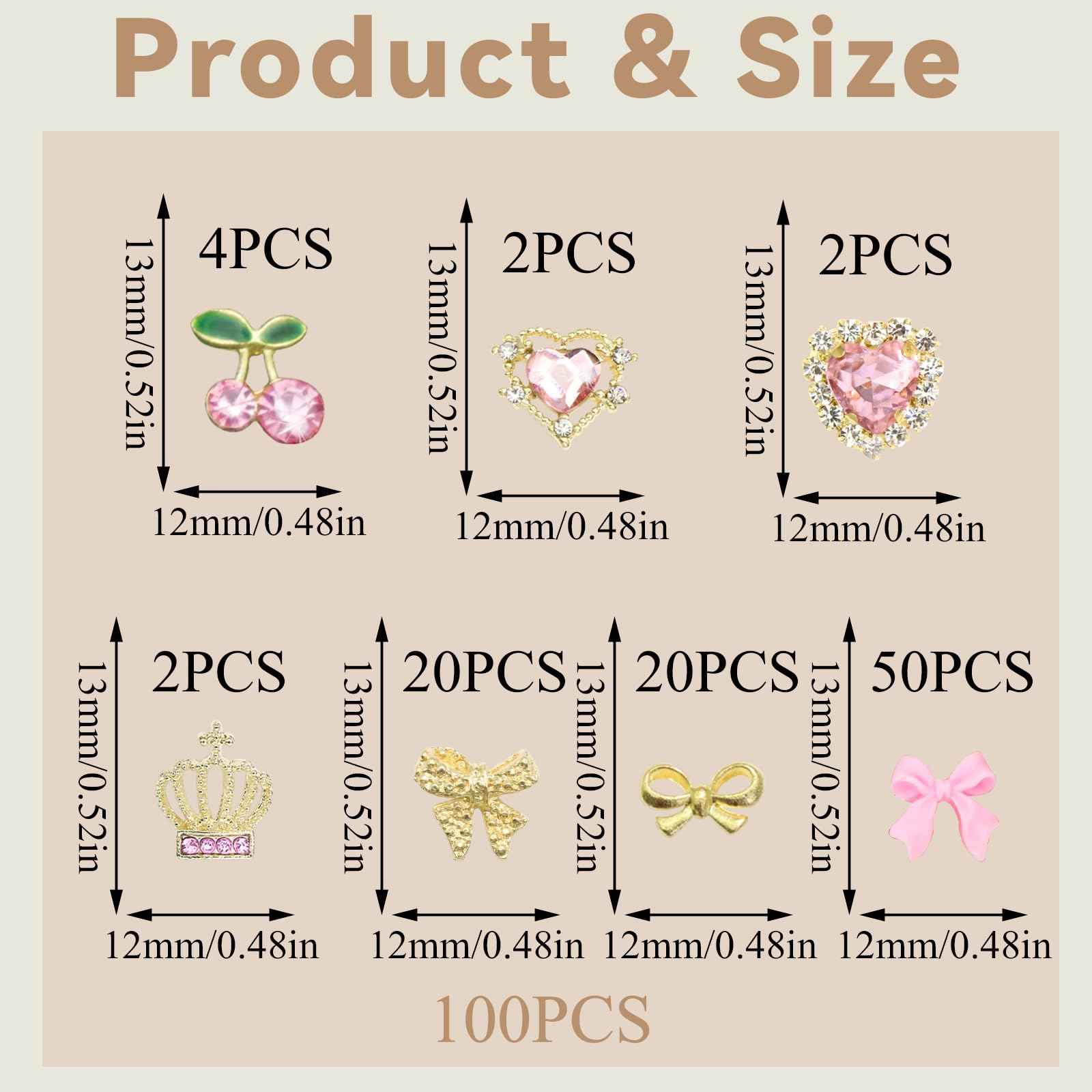 YAEISM 100PCS Gold Nail Charms 3D Valentine's Day Pink Heart Nail Charms Crystal Heart Nail Gems Shiny Bow Nail Charms Acrylic Bowknot for Women DIY Crafts Decoration