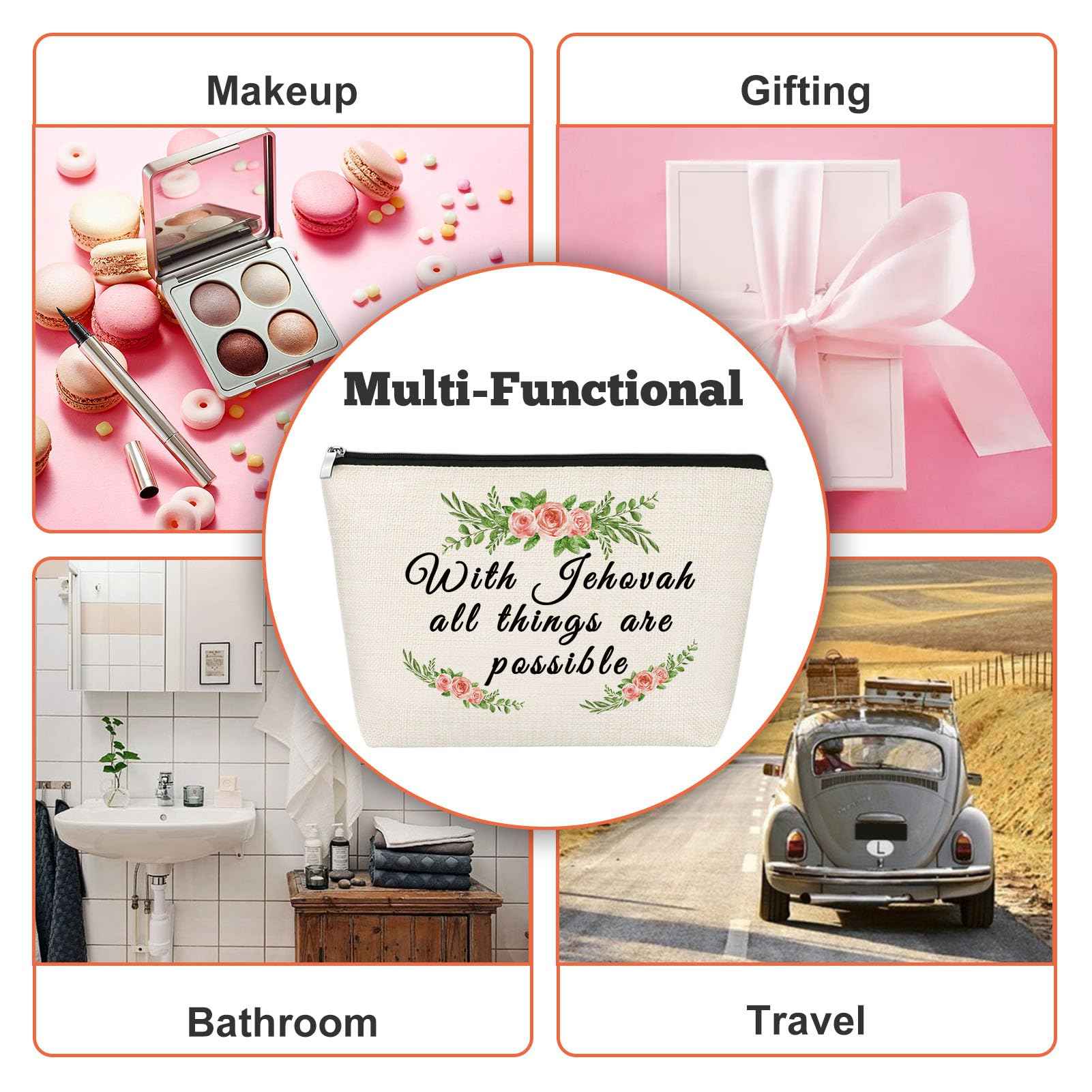 Christian Gift Baptism Gift for Women Jehovah Makeup Bag for Her Motivational Saying Cosmetic Bag Jehovah Witness Present Religious Birthday Easter Present for Friends Wife Sister Zipper Travel Pouch