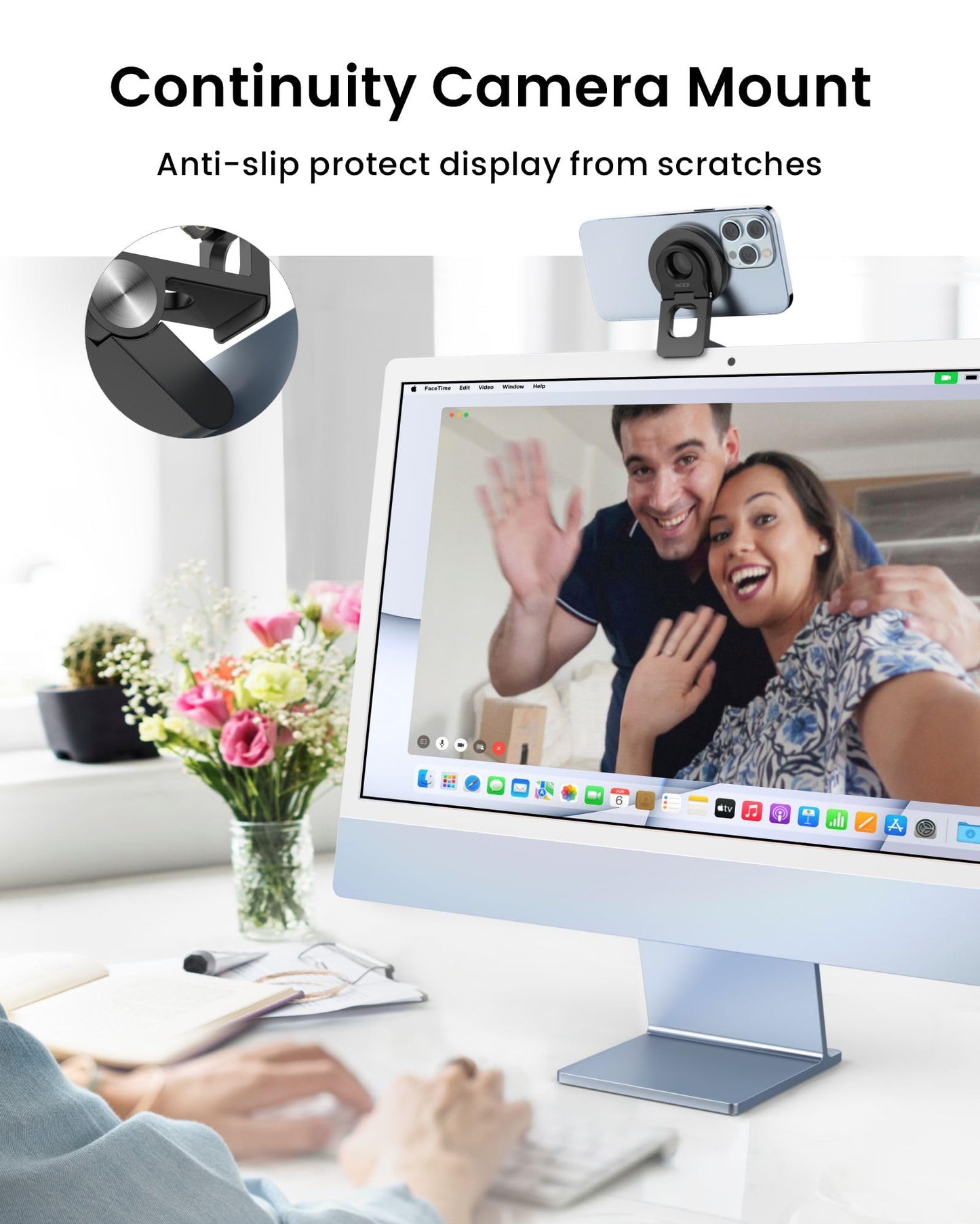SODI Continuity Camera Mount for Desktop Monitor & iMac Compatible iPhone Webcam Mount with Mag-Safe for Mac and Displays, Mac OS Ventura, Work for Facetime, Desk View, Black