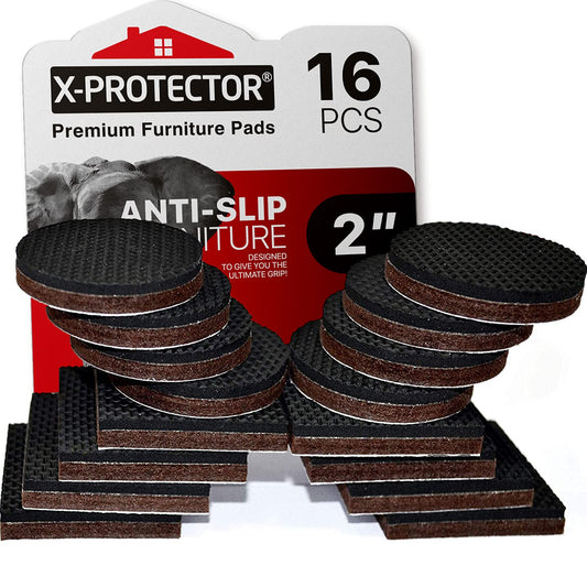 16 PCS 2" Non-Slip Furniture Pads X-Protector - Premium Furniture Grippers! Self-Adhesive Rubber Feet for Furniture Feet - Ideal Non-Skid Furniture Pads Floor Protectors to Keep Furniture in Place!