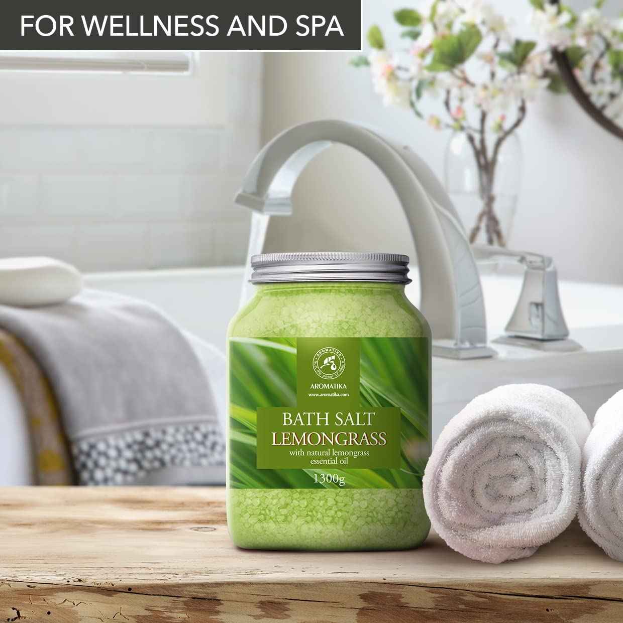 Bath Salts w/Natural Essential Lemongrass Oil 46 Oz (1300g) - Sea Salt Bath for Good Sleep - Bathing - Body Care - Wellness - Beauty - Relaxation - Aromatherapy - Spa - Bath Supplement