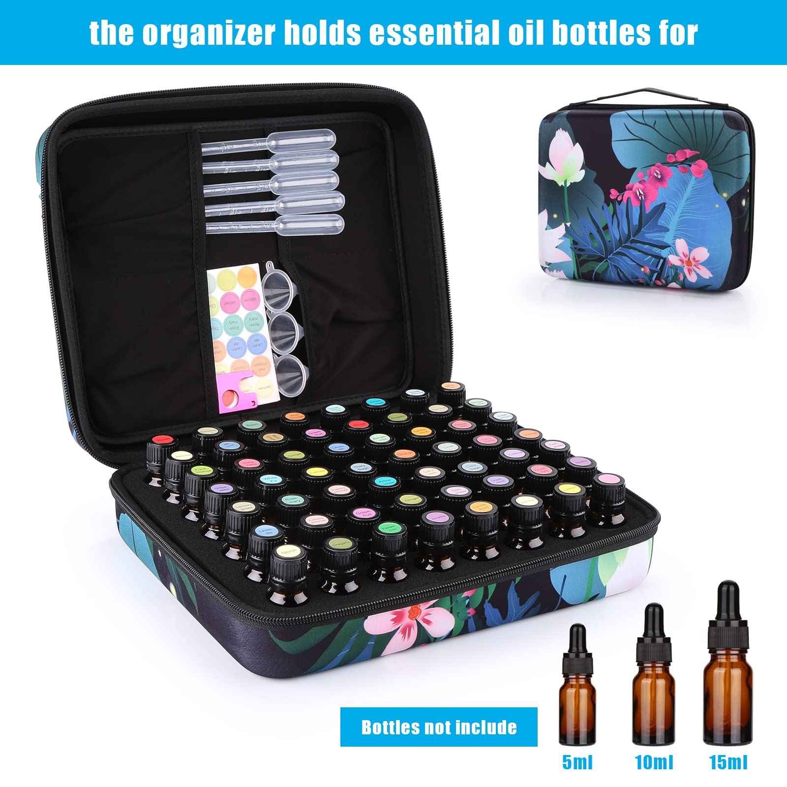 FITNATE Essential Oil Storage,Lotus 56 Bottles Essential Oil Case Shockproof, Waterproof and Durable, Holding 5/10/15 ml Bottles, Essential Oils Travel Case for Young Living Oils,Doterra Containers
