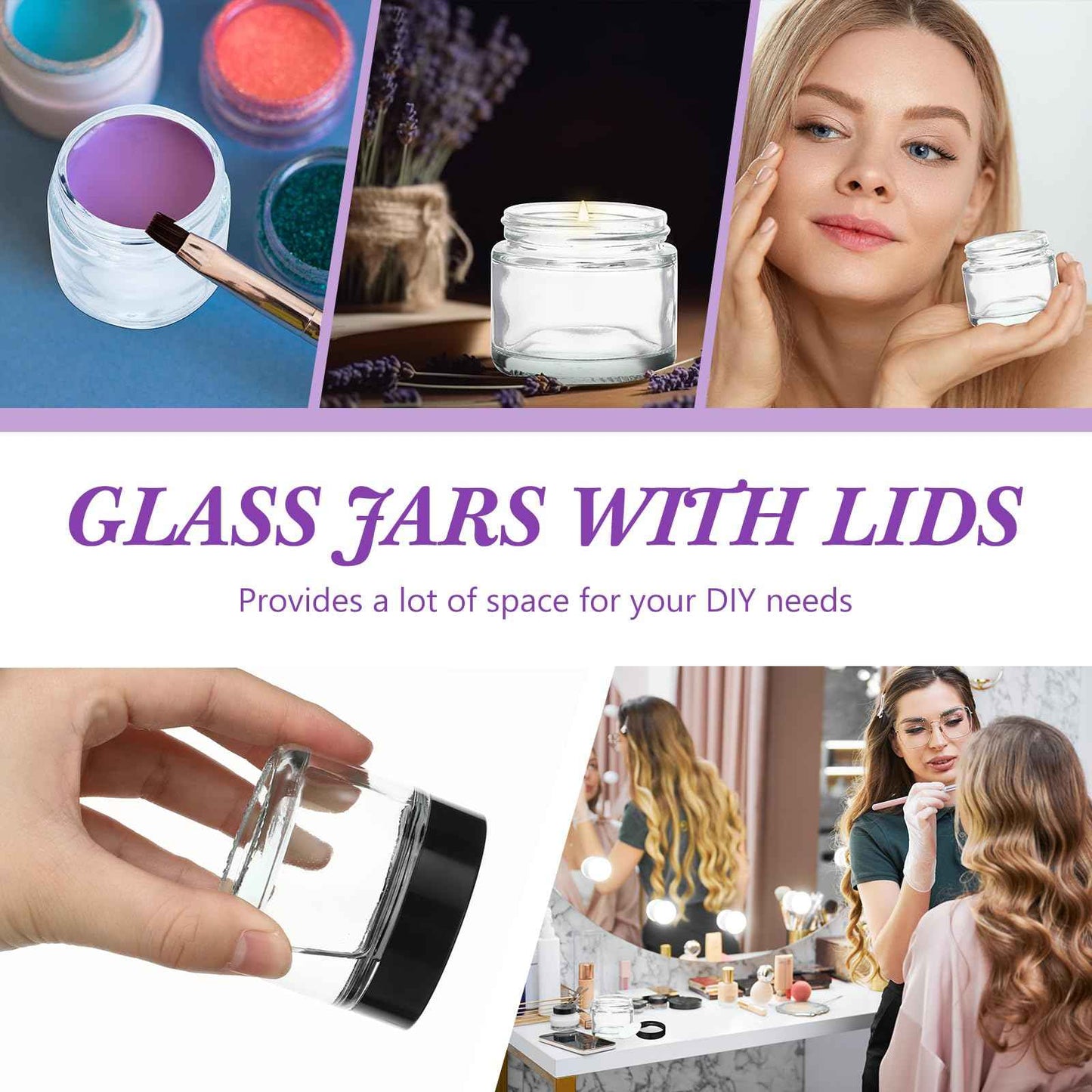 50 Pcs 2 oz Clear Glass Jars with Black Lids Leakproof Round Airtight Jars Empty Cosmetic Jars with Inner Liners Lid for Candle Making Storing Lotions Spice Powder Liquid Sample Makeup (Black,clear)