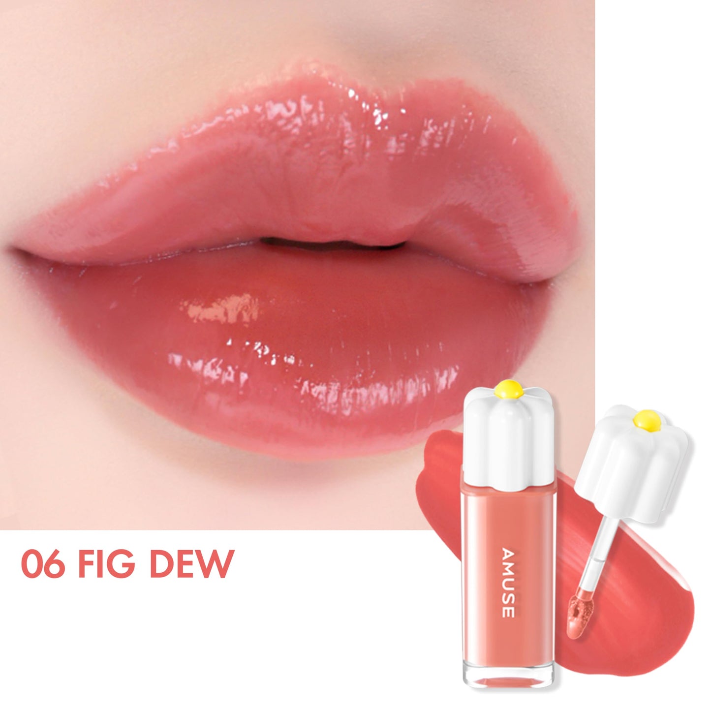 Amuse SEOUL Daisy Flower Dew Tint 06 FIG DEW | 35% High-moisture Water Tint, Long-lasting, Vitamin E Acetate, Moisturizing, No Peel Off, Lip Treatment, Non Sticky, Korean Lip Tint for Dry Lips