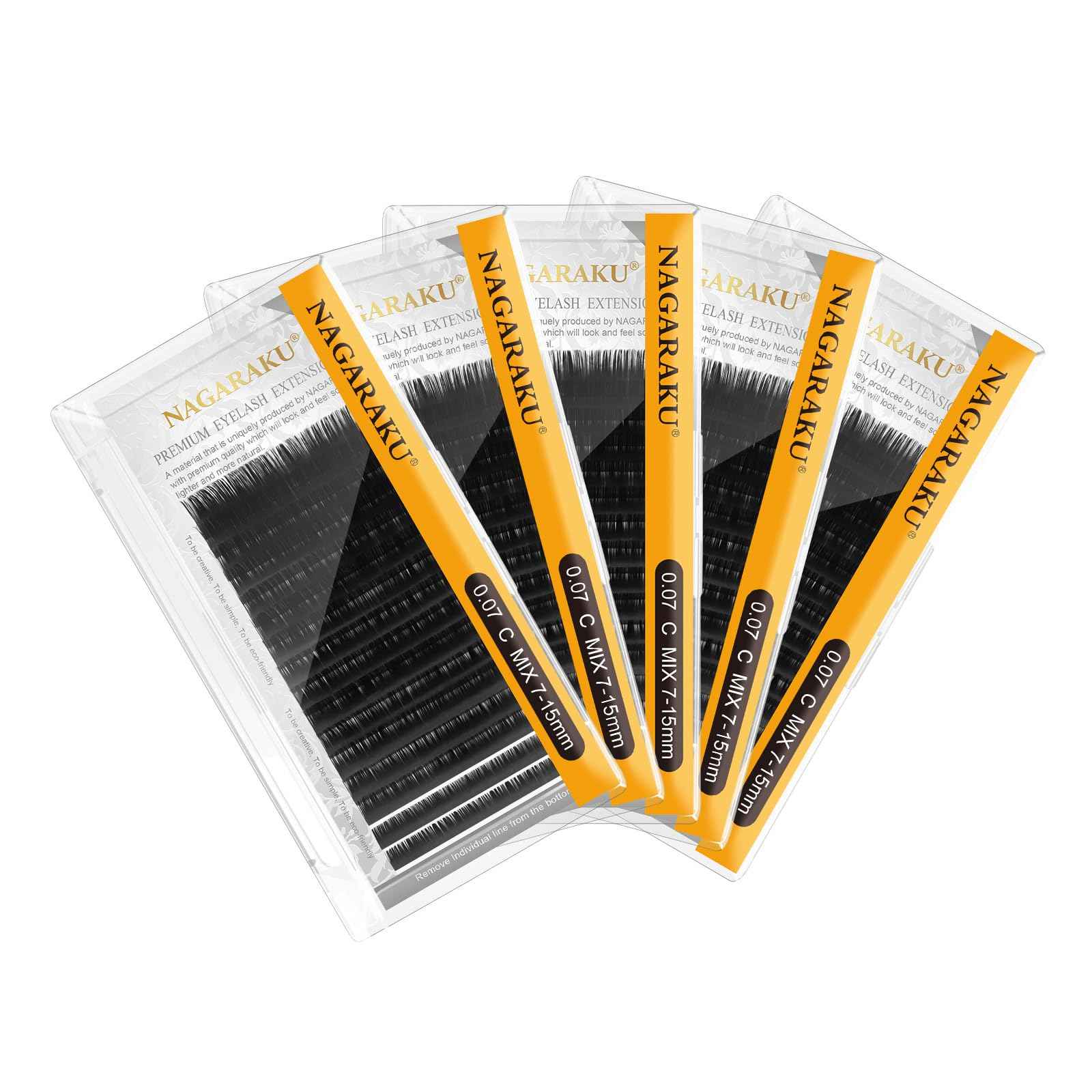 NAGARAKU Eyelash Extensions Individual Lashes 0.07mm C curl 7-15mm Mix Tray Classic Matte Black Soft Natural Faux Mink 16 rows 5 Trays