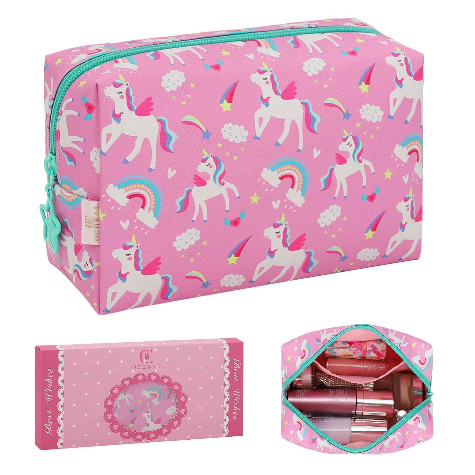 Birthday Gifts for Girls 4 5 6 7 8 9 10 11 12 13 14 15 16 Years Old, Graduation Gifts for Teen Girls Sister Friend, Small Makeup Bag Cute Cosmetic Pouch Travel Toiletry Bag Waterproof PU Leather