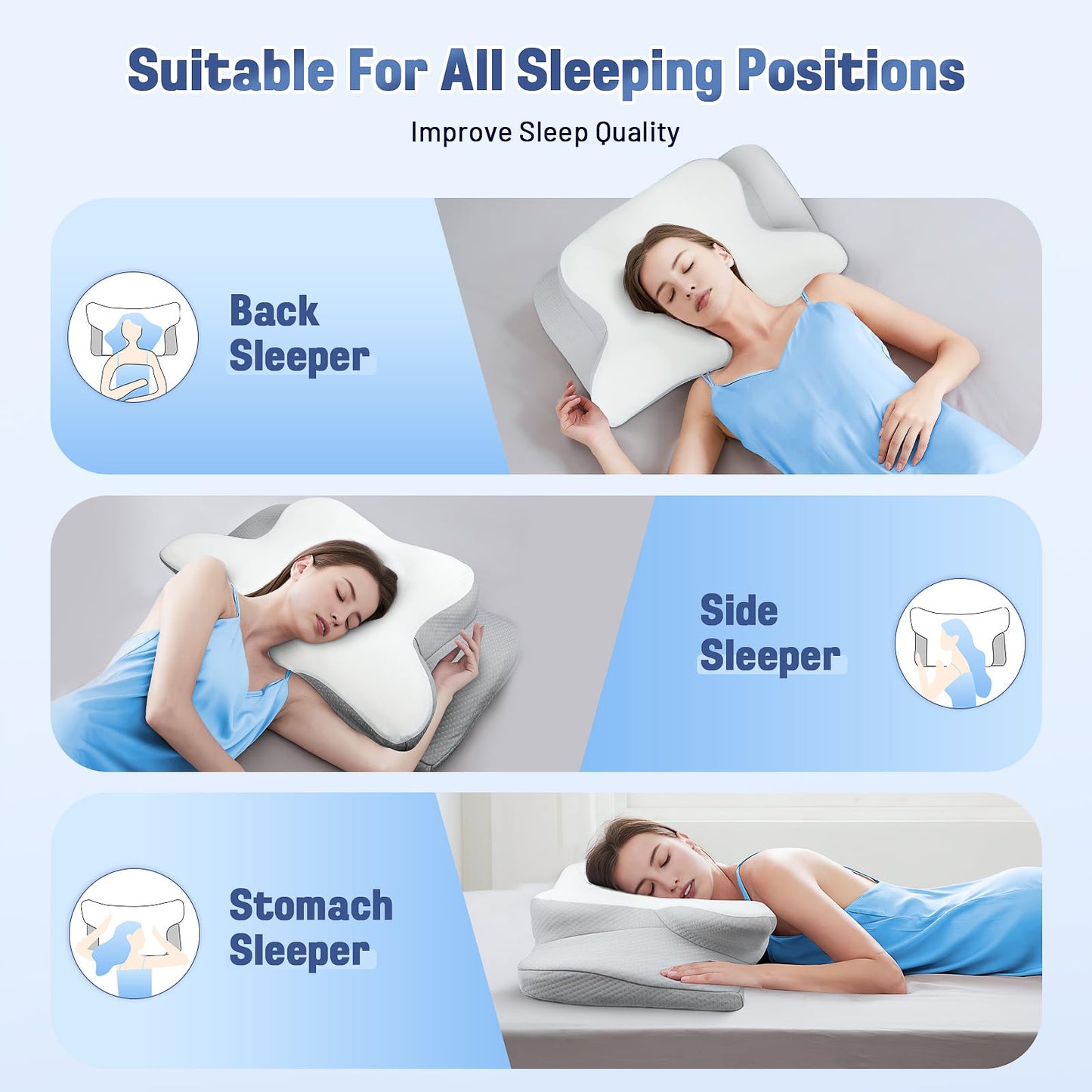 Ergonomic Pillow Side Sleeper-Satisure Cervical Pillow for Neck Pain Relief Memory Foam Pillows, Cooling Pillow for sleeping Orthopedic Bed Pillow for Side Back Stomach Sleepers with Washable Ice Silk