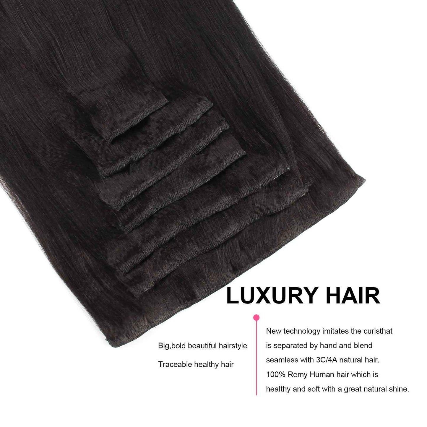 ABH AmazingBeauty Hair Yaki Straight Clip Ins Human Hair Extensions for Black Women Natural Black Light Yaki Clip ins 7 Pieces 120 Gram Per Set, 12 Inch