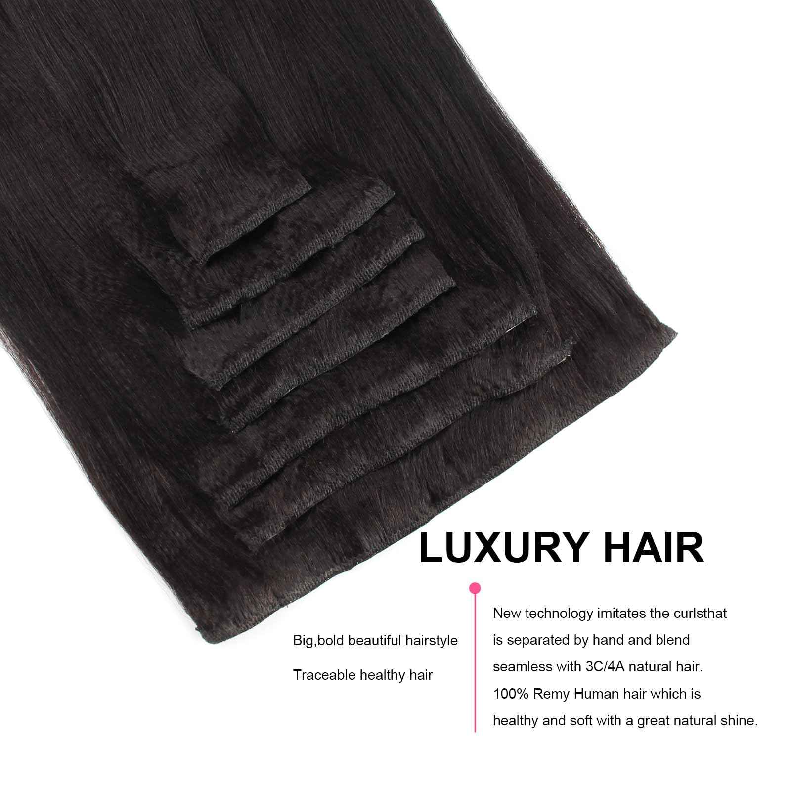 ABH AmazingBeauty Hair Yaki Straight Clip Ins Human Hair Extensions for Black Women Natural Black Light Yaki Clip ins 7 Pieces 120 Gram Per Set, 12 Inch