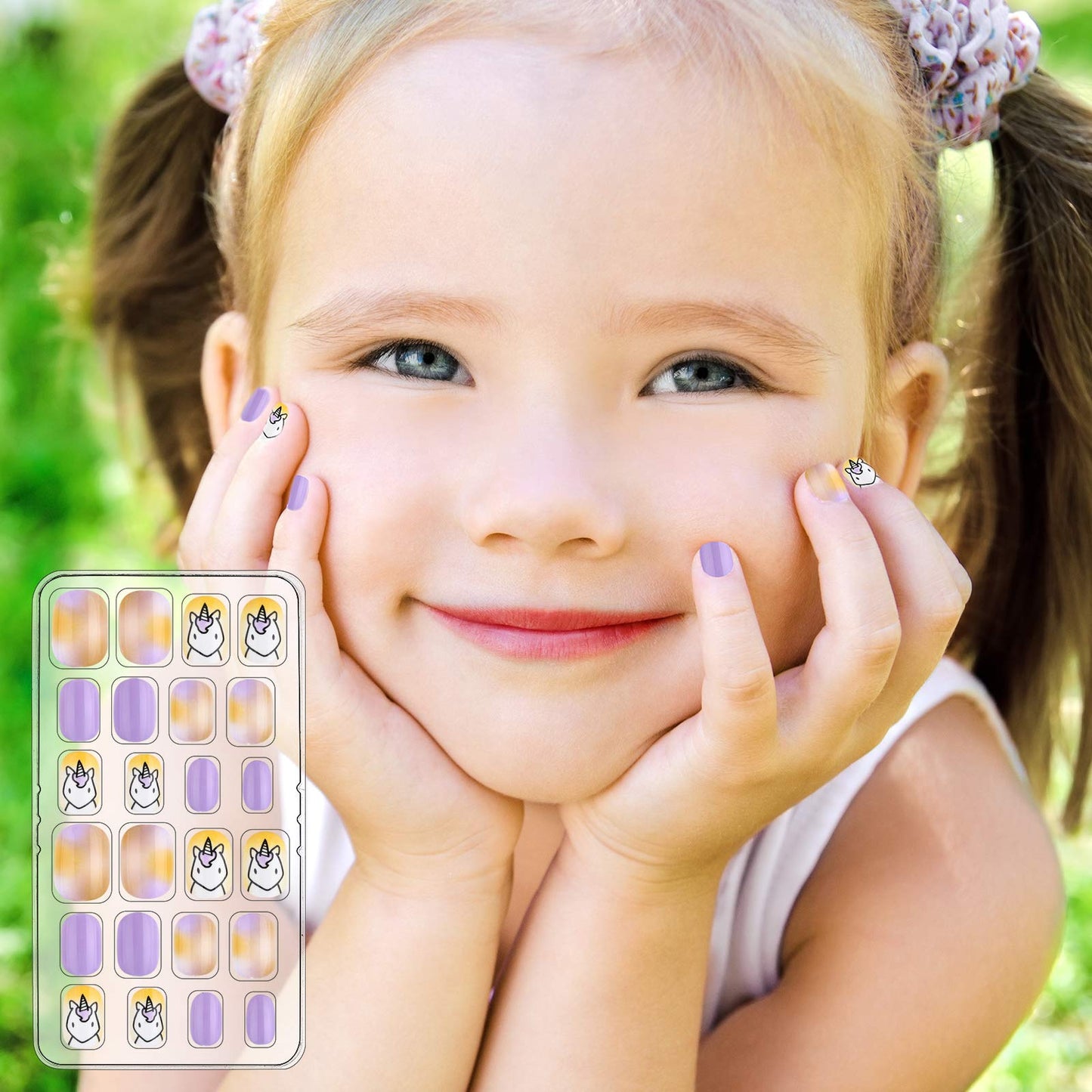 240 Pieces Children False Nails Kids Girls Press on Short Artificial Fake Nails Cute Pre Glue Full Cover Acrylic Nail Tip Kit for Children Little Girls Nail Decoration, 10 Boxes (Unicorn, Rabbit)