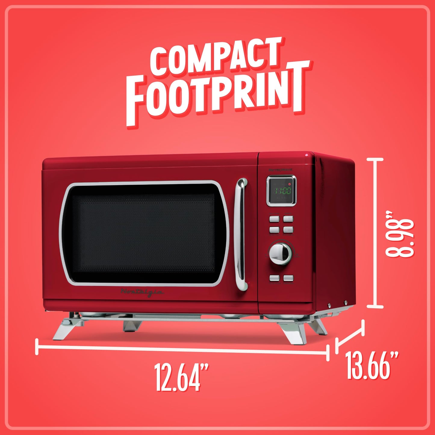 Nostalgia Mid-Century Retro Countertop Microwave Oven - Large 900-Watt - 0.9 cu ft - 8 Pre-Programmed Cooking Settings - Digital Clock - Kitchen Appliances - Red