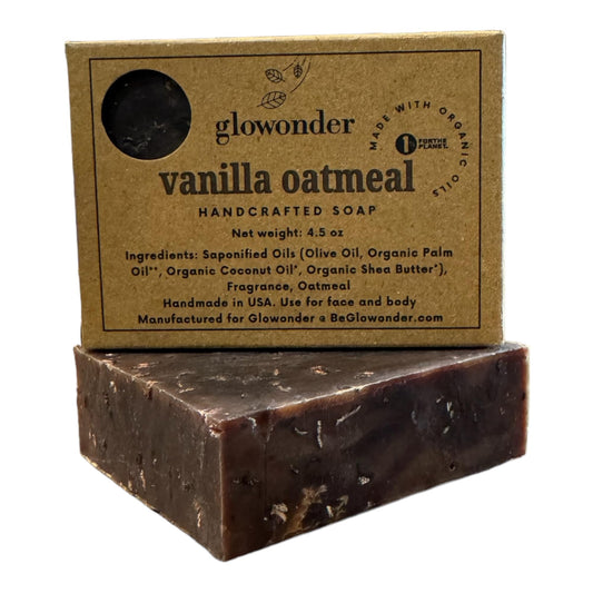 Glowonder 1 Pack Vanilla Oatmeal Handmade Organic Bar Soap for Face and Body - Moisturizing, All-Natural, Cruelty-Free - Botanical Ingredients - Shower, Bath, Hand Soaps, Gifts - 4.5 oz