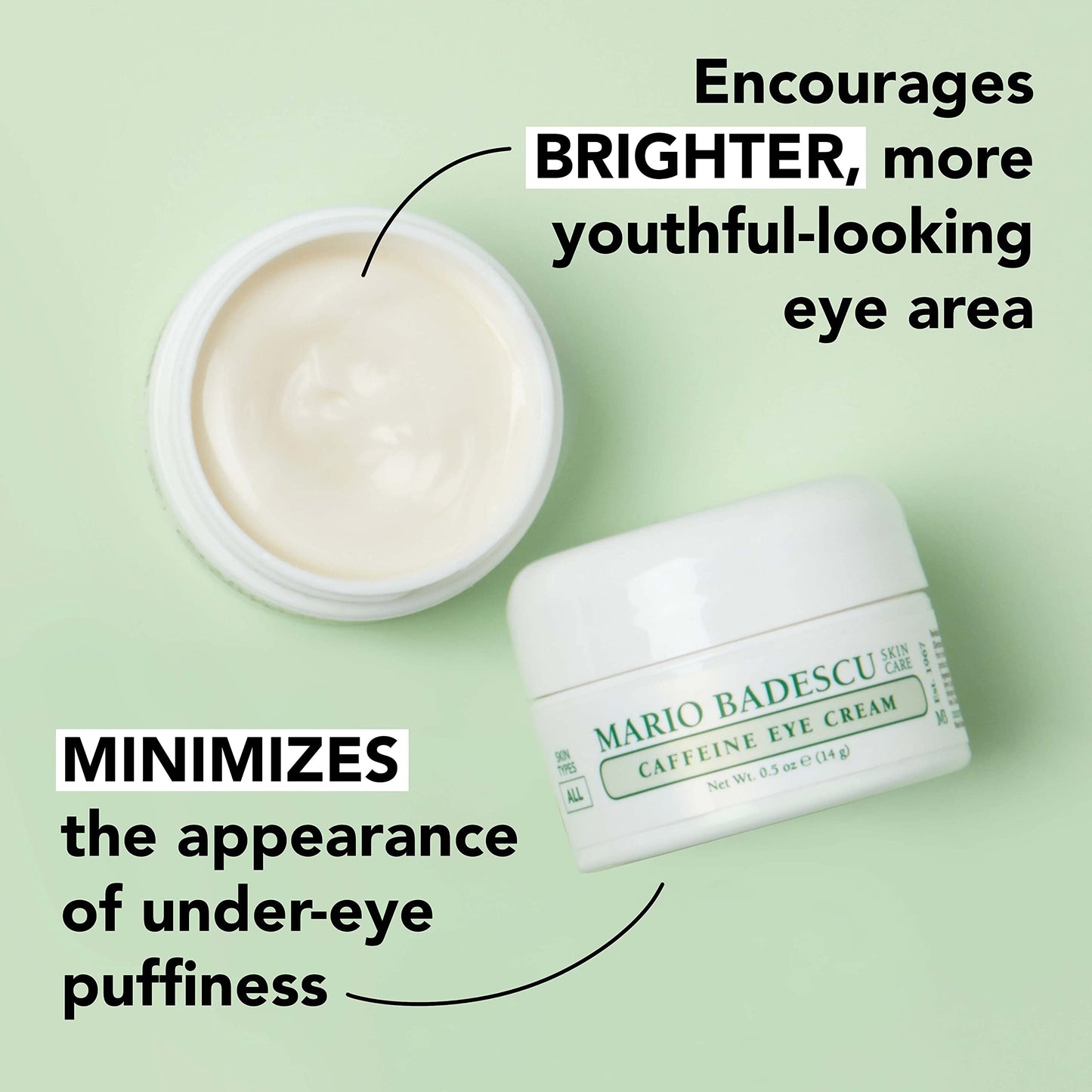 Mario Badescu Caffeine Eye Cream for All Skin Types | Visibly Decreases Dark Circles and Under Eye Bags, Formulated with Caffeine & Squalane, 0.5 Oz (Pack of 1)