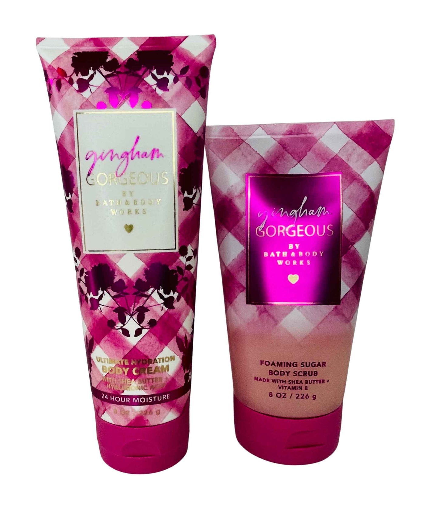 Bath and Body Works Women's Gingham Gorgeous Ultimate Hydration Body Cream and Foaming Sugar Scrub