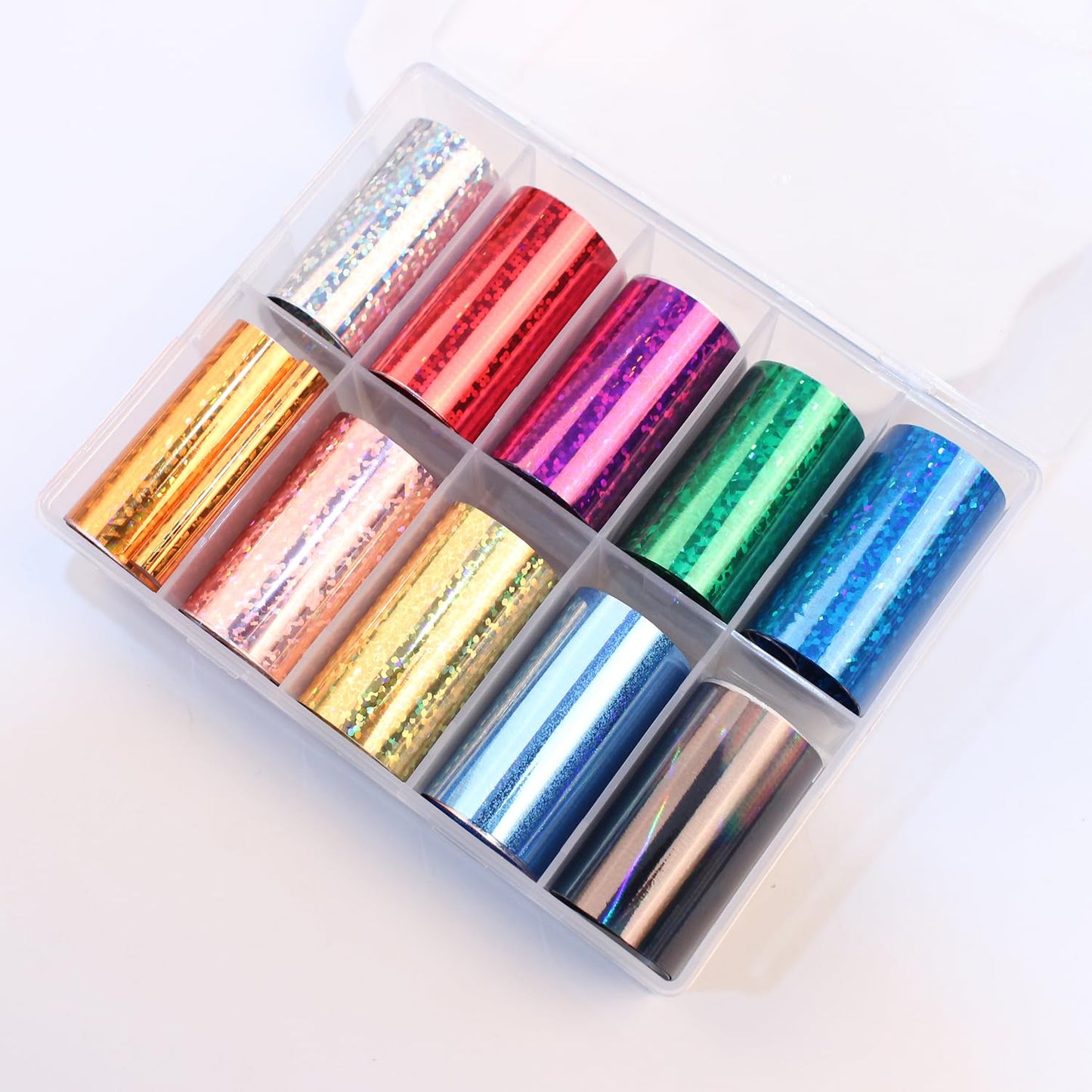 DANNEASY 20 Roll Iridescent Nail Foil Transfer Holographic Nail Foils Sheets Glass Nail Stickers Starry Sky Metallic Nail Art Foil Cellophane Glitter Nails Design 3D Nail Decoration