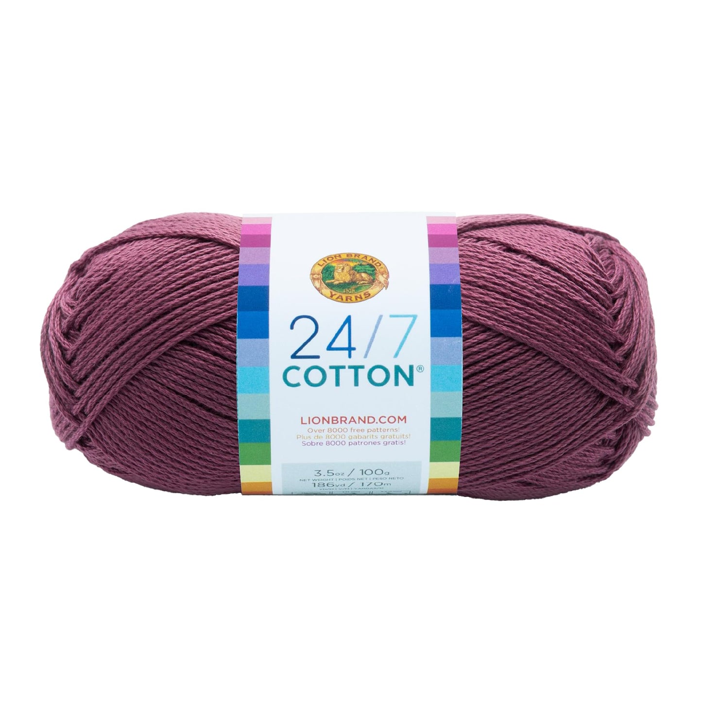 Lion Brand 24/7 Cotton Yarn, Lightweight Yarn for Knitting, Crocheting, and Crafts, Lilac, 1 Pack