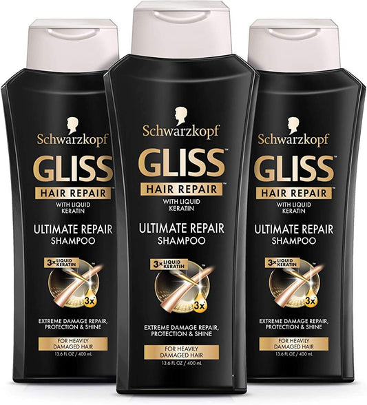 GLISS Hair Repair Shampoo, Ultimate Repair for Heavily Damaged Hair, 13.6 Ounces (Pack of 3)