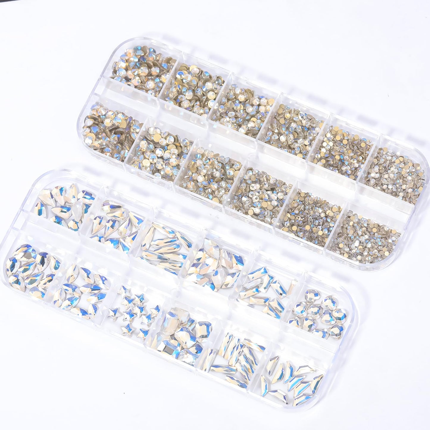 HNUIX Nail Rhinestones - 2920pcs 3D Multi Shape Size, Crystal Blue Moonlight Nail Gems, Flat Back, with Kit, for Nail Art, DIY Decorations