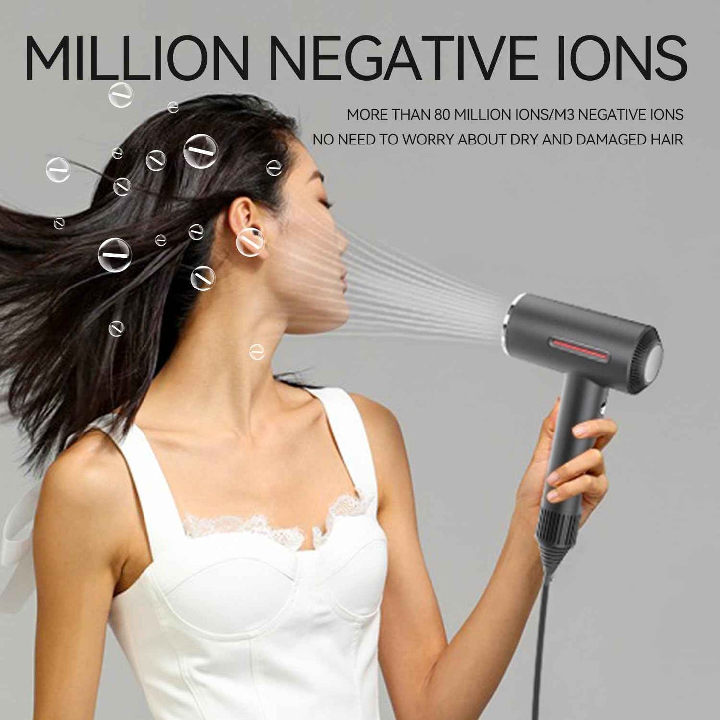 CONCARE Hair Dryer, Fast Drying Blow Dryer with Magnetic Nozzle,110,000RPM Brushless Motor, High Speed Low Noise, Ionic No Heat Damage, for Travel, Home, Gift (Gray)