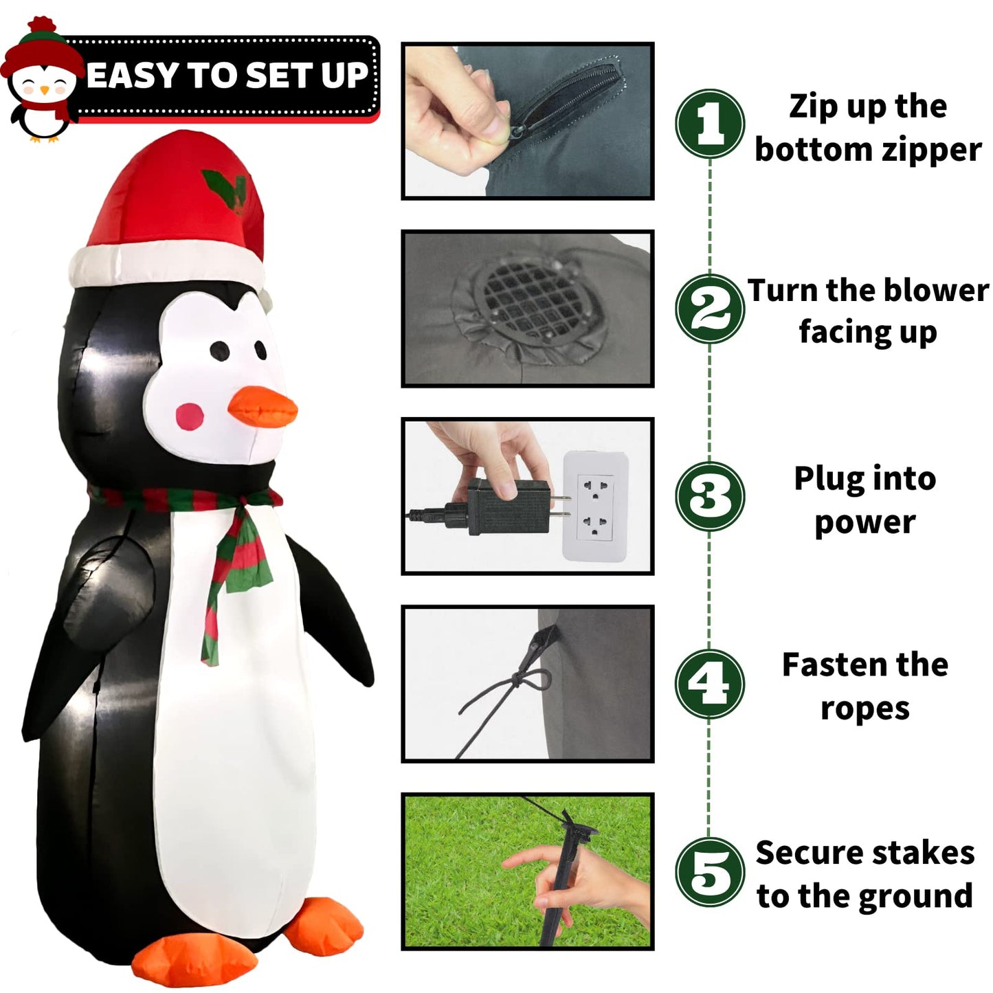 Buheco Penguin Inflatable Christmas yard decorations Blowups 5ft Tall Cute Penguin Inflatables Outdoor Xmas Winter Animal Blow Up Decor Led Lights for Indoor Outside Lawn Garden Vacation Holiday Party