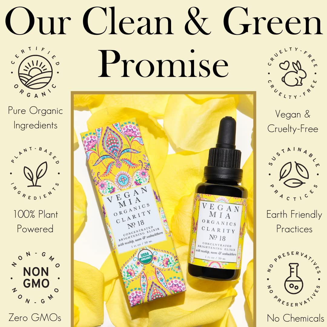 Vegan Mia - USDA Organic Clarity Balancing Elixir Face Oil - Face Moisturizer For Dry Skin, Acne Scars, Dark Spot & Hyperpigmentation with Black Seed, Rosehip, Jojoba Oil & More - 0.5 oz