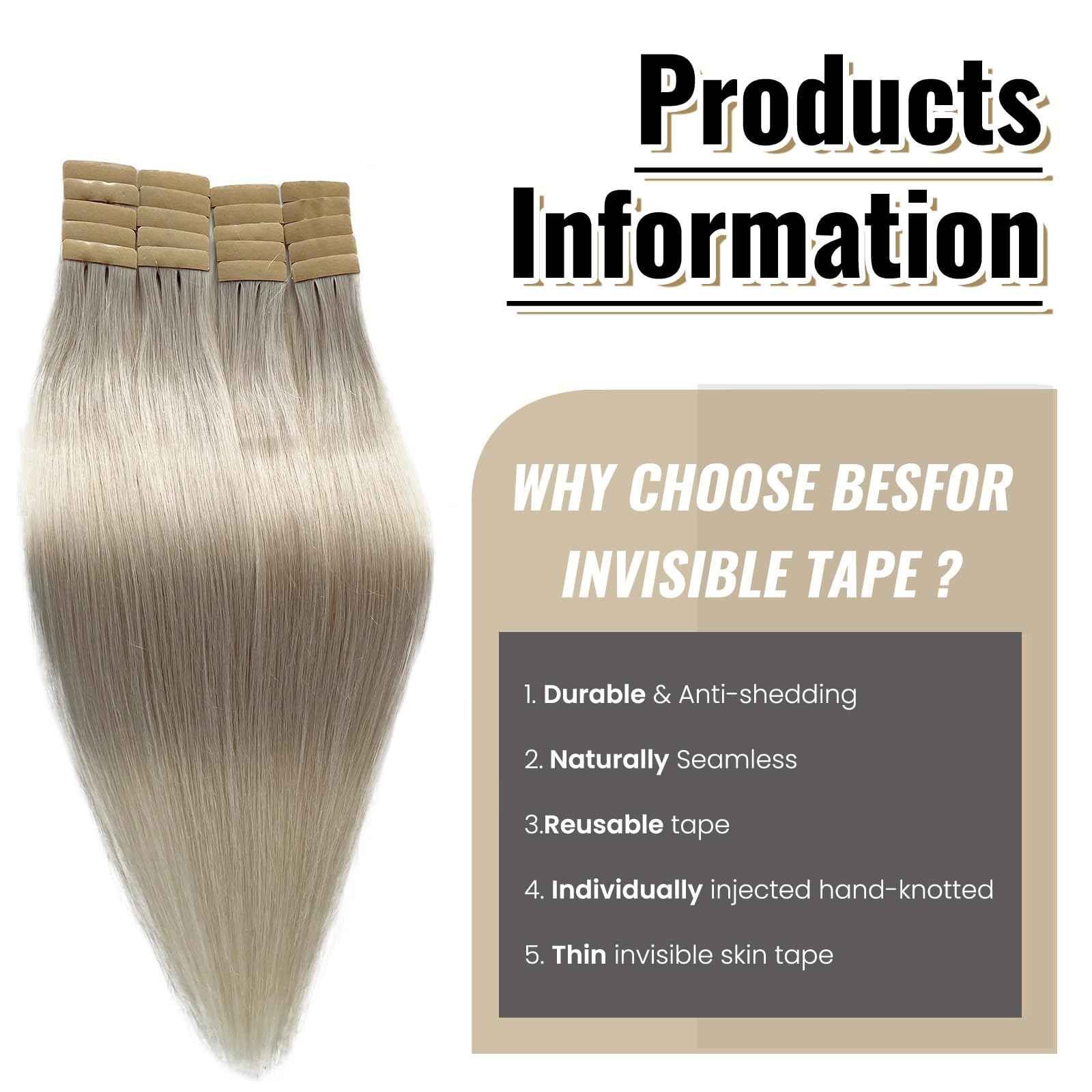 Tape in Hair Extensions Ice White Remy Human Hair Skin Weft Invisible Hair Extensions 18 Inch 50g/20pcs