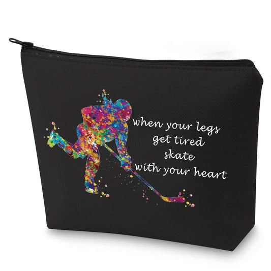 G2TUP Ice Hockey Cosmetic Bag Hockey Player Makeup Case Gift For Girls When Your Legs Get Tired Skate With Your Heart (Ice Hockey BLACK)