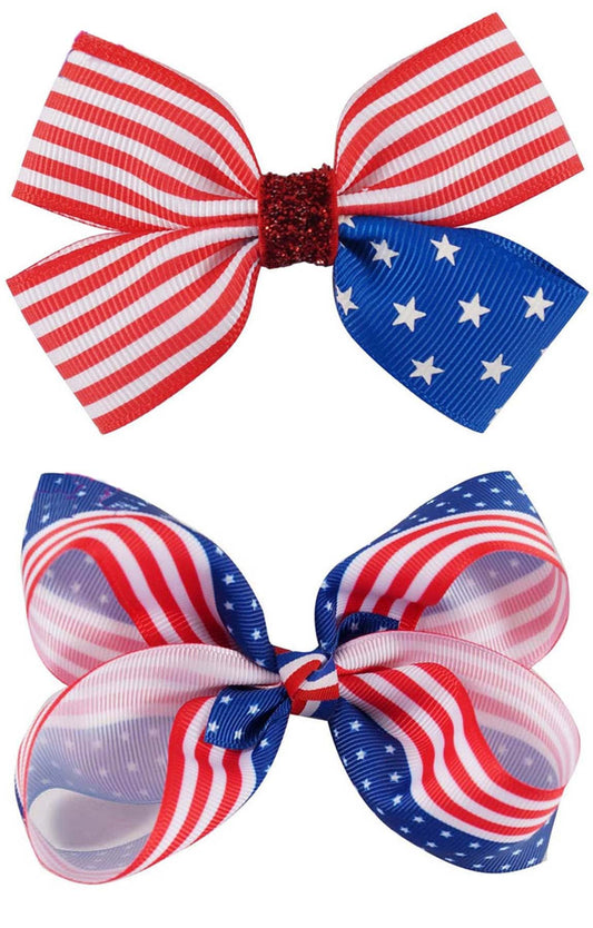 American Flag Girls Hair Accessories - Grosgrain Bows and Clips in Red, White, and Blue for 4th of July TSFJ47 (Bow E)