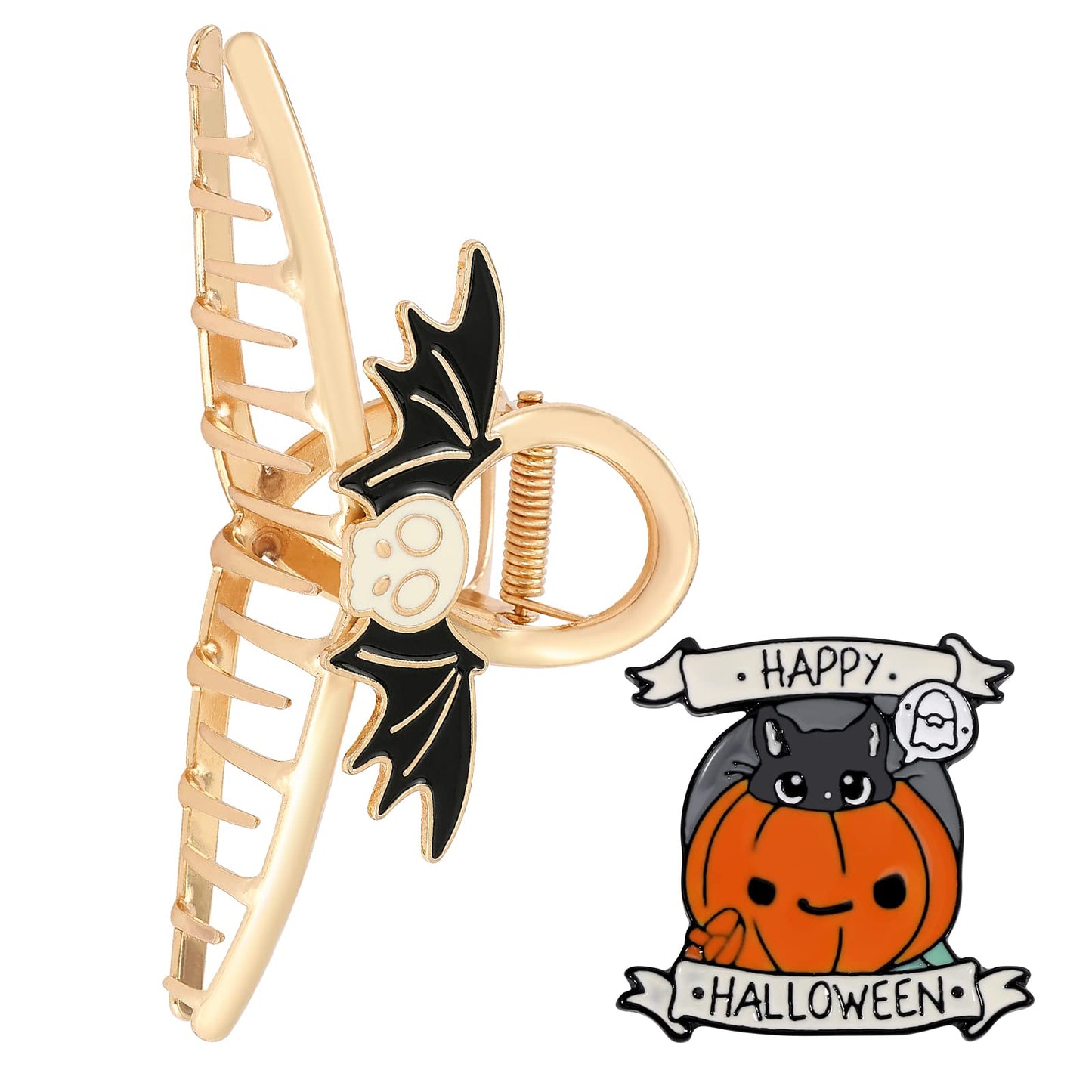 Halloween Hair Clips Pumpkin Pin Set Elegance Tassels Hair Claw Clips for Women Girls Sweet Festival Jewelry Suitable Thick Hair Thin Hair (Hair Clip + Pin-3)