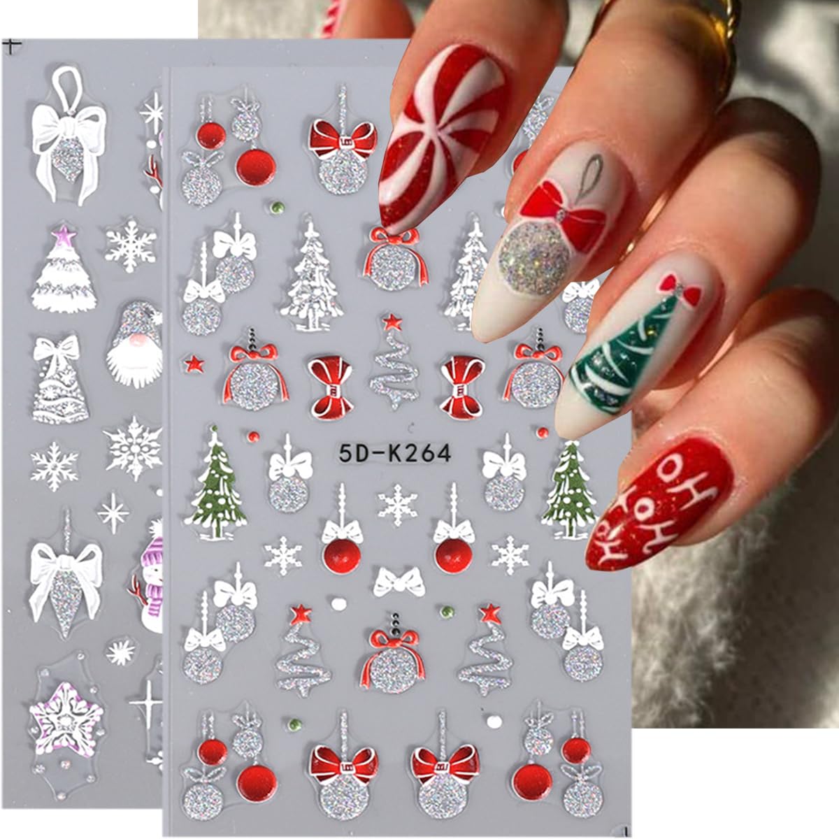 8 Sheet Christmas Nail Stickers for Nail Art 3D Snowflake Nail Art Stickers Self-Adhesive Xmas Nail Supplies Laser Gold Snowmen Elk Bell Nail Art Designs Holiday Nail Decals for Women Nail Decoration