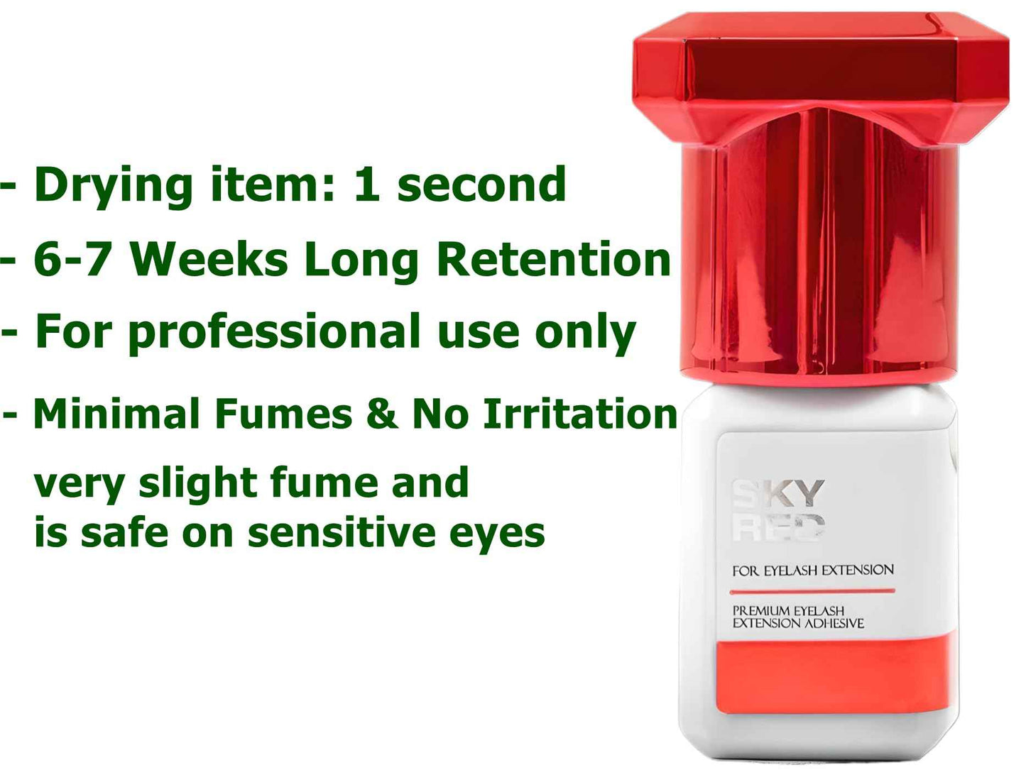 Sky Red Glue Eyelash Extension 5ml, Upgrade Sky S+ Glue - Excellent Performance & Result Professional Eyelash Extension Adhesive - 1s Fast Drying / 6-7 Weeks Long Retention time, Professional Use Only