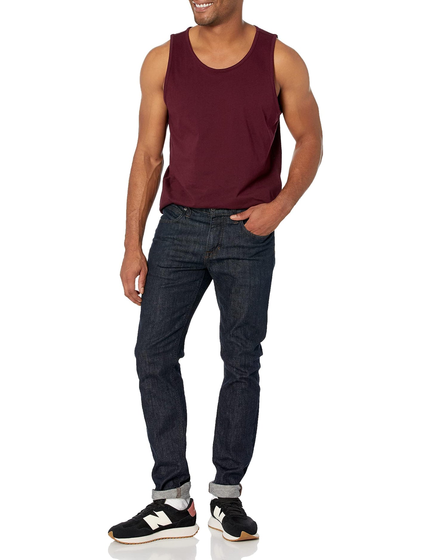 Amazon Essentials Men's Regular-Fit Tank Top, Burgundy, X-Small