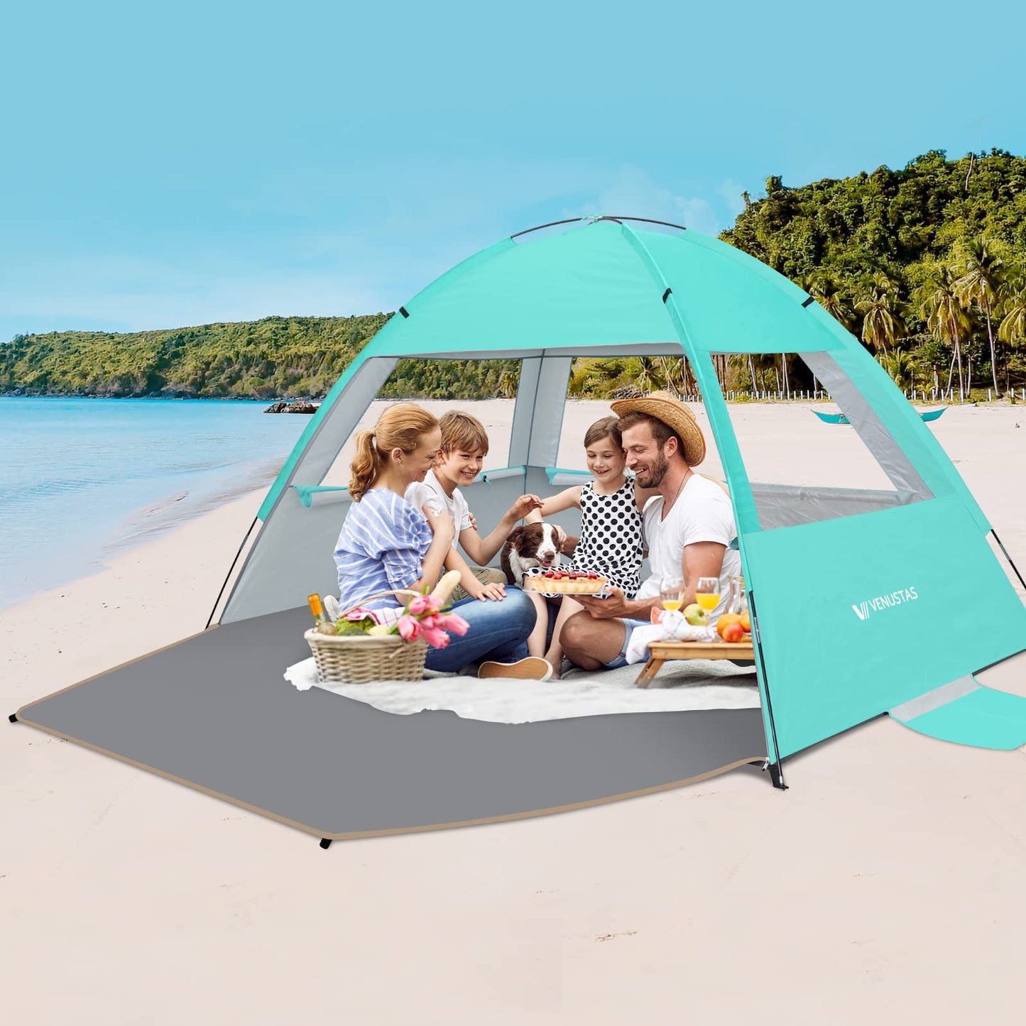 Venustas Beach Tent Sun Shelter for 3/4-5/6-7/8-10 Person, UPF 50+ UV Protection Beach Canopy, Lightweight and Easy Setup Cabana, Portable Beach Shade Tent