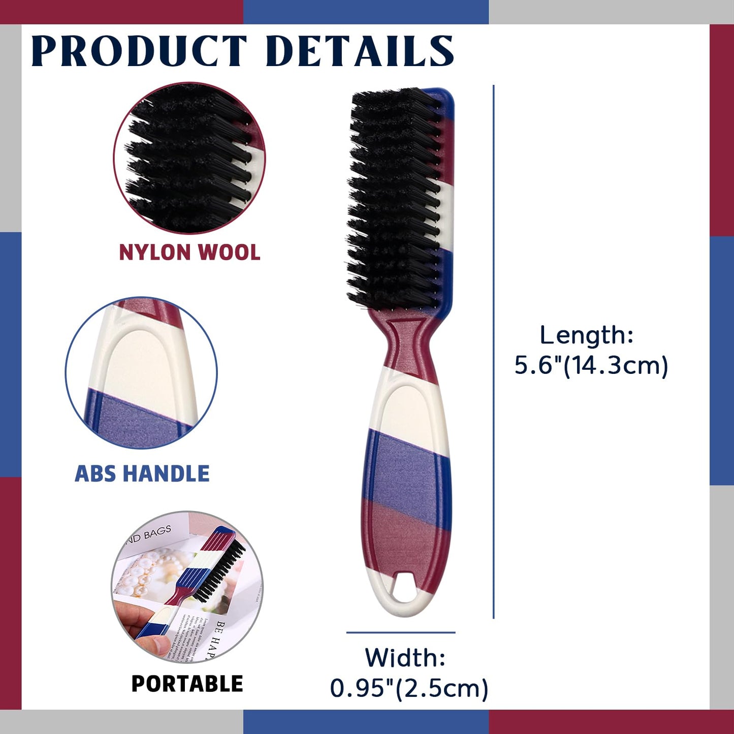 Vtrem Head Brush for Barbers: Flag Stripe Brush Barber Cleaning Push Scissors Nylon Brush Hair Styling Brush Tool for Men