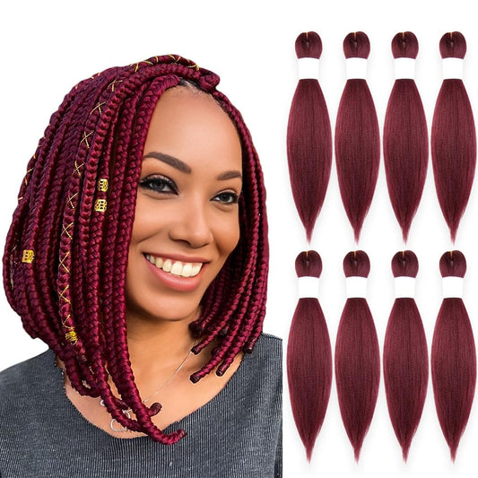 KAVSORAPI Burgundy Braiding Hair 12 Inch Colored Pre Stretched Hair Short Straight Crochet Braids Yaki Texture Synthetic Fiber 8 Packs (118#/Burgundy)