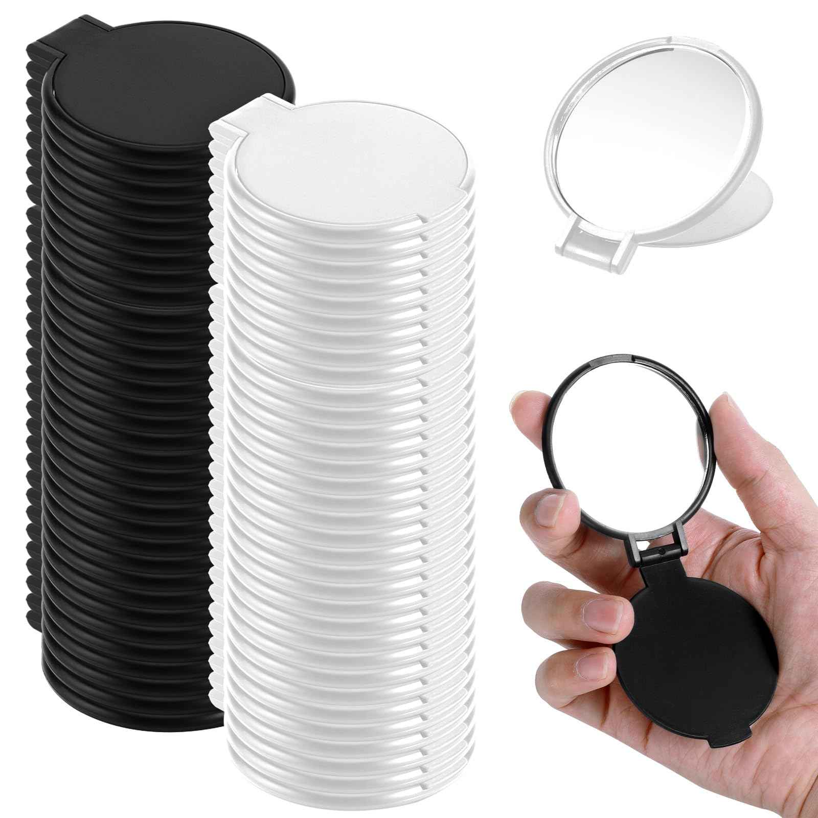 Telooco 100 Pcs Round Compact Mirrors for Purse Mini Folding Mirrors Portable Pocket Mirror Travel Makeup Small Mirror for Women Daily Use (Black and White)