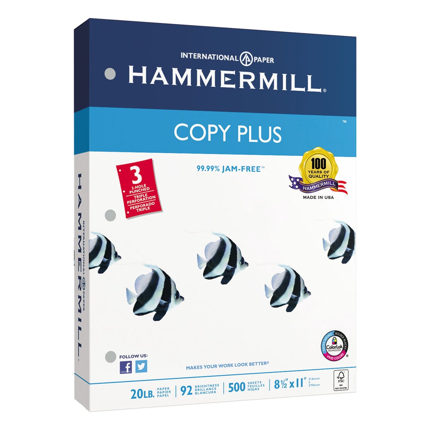 Hammermill Printer Paper, 20 lb Copy Paper, 3 Hole - 10 Ream (5,000 Sheets) - 92 Bright, Made in the USA, 105031C