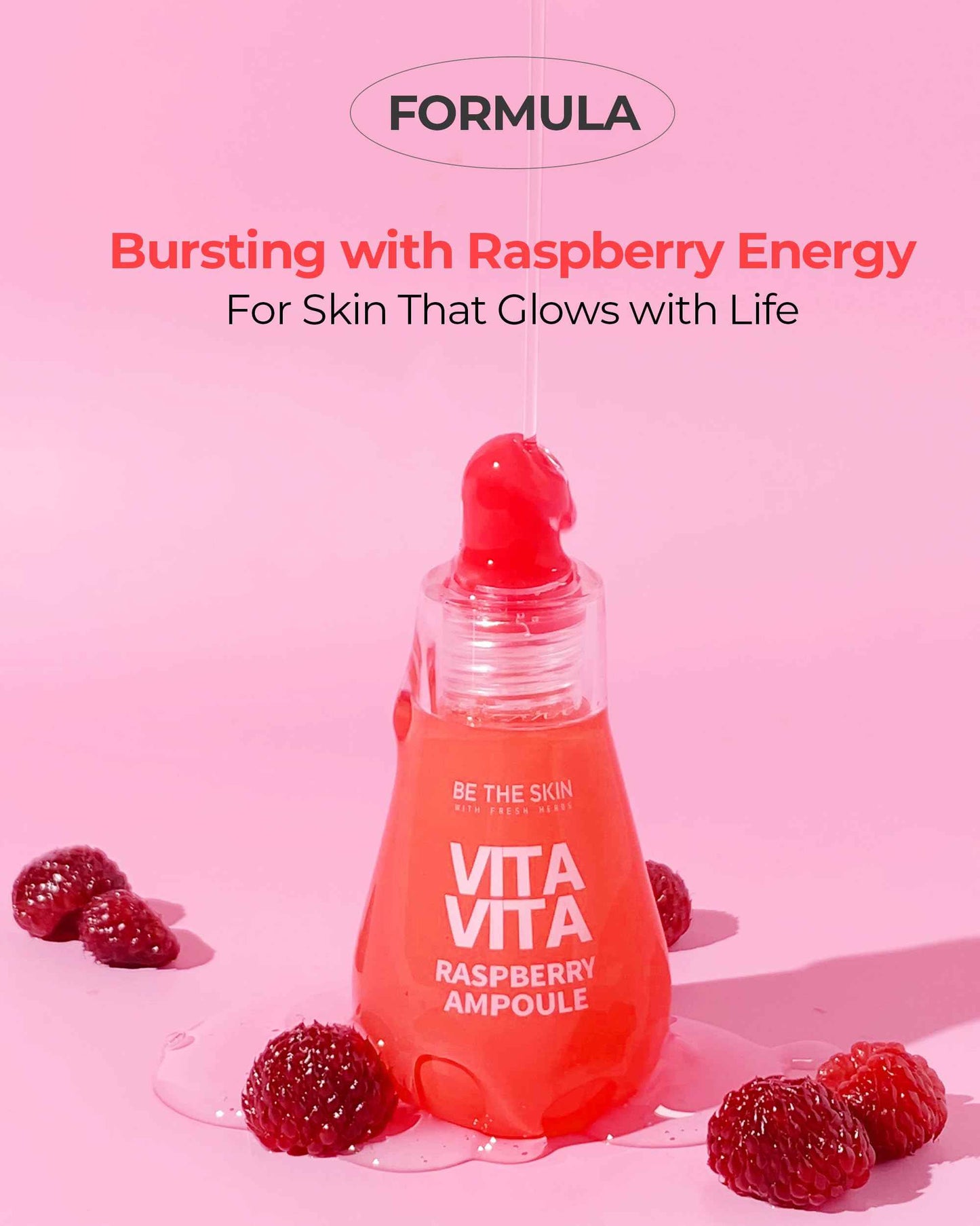 BE THE SKIN Vitavita Raspberry Ampoule - Radiance Boosting Face Serum for Even Skin Tone and Enhanced Elasticity with Niacinamide, Vitamin C, 11 Peptides, 1.01 fl.oz.