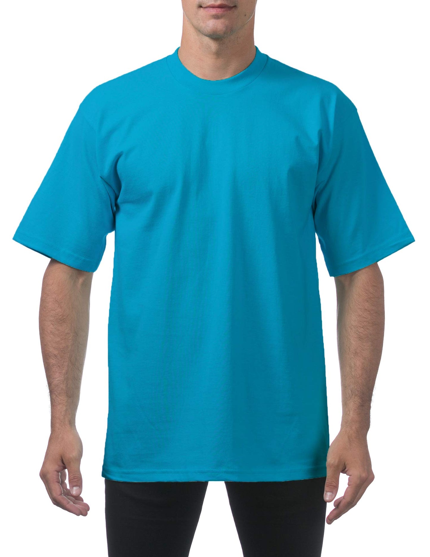 Pro Club Men's Heavyweight Cotton Short Sleeve Crew Neck T-Shirt, Turquoise, Small