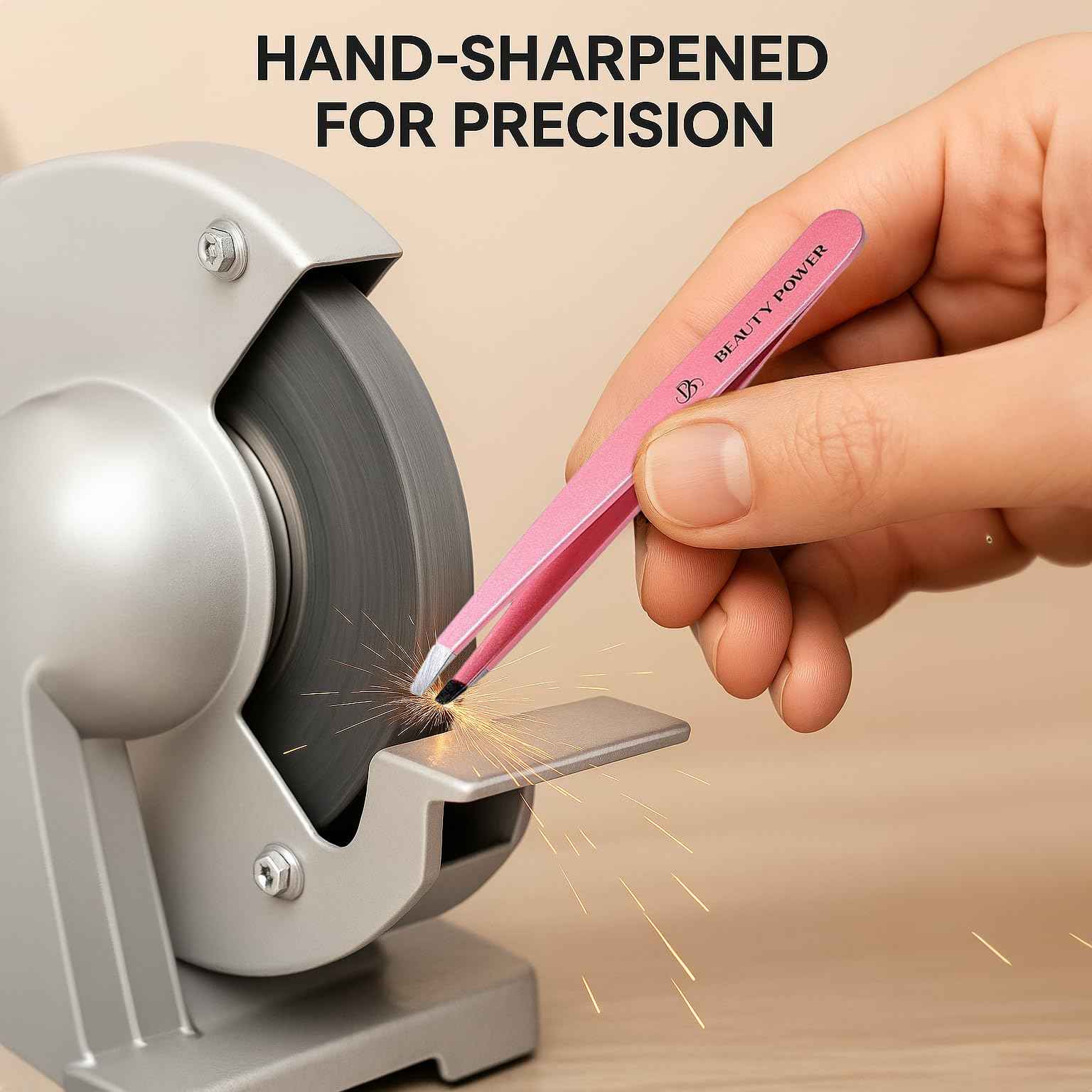 Beauty Power Professional Tweezers in Case - Slant, Durable Lightweight German Stainless Steel, Ultra Precision Tweezers for Eyebrows, Facial Hair, Chin, and Ingrown Hair Removal - Gift (Pink)