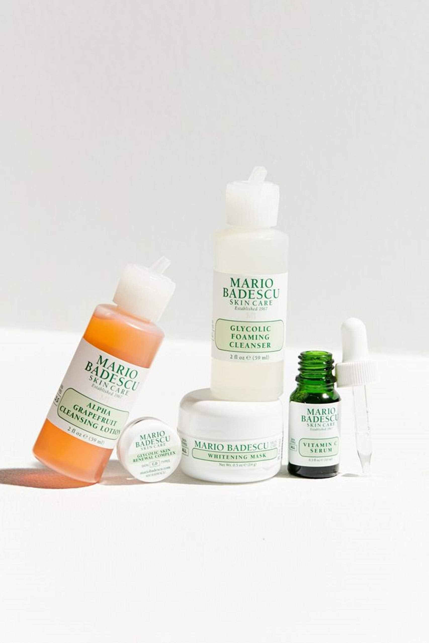 Mario Badescu The Brightening Kit, 5 Piece Kit With Glycolic Foaming Cleanser, Alpha Grapefruit Cleansing Lotion, Vitamin C Serum, Whitening Mask & Glycolic Skin Renewal Complex