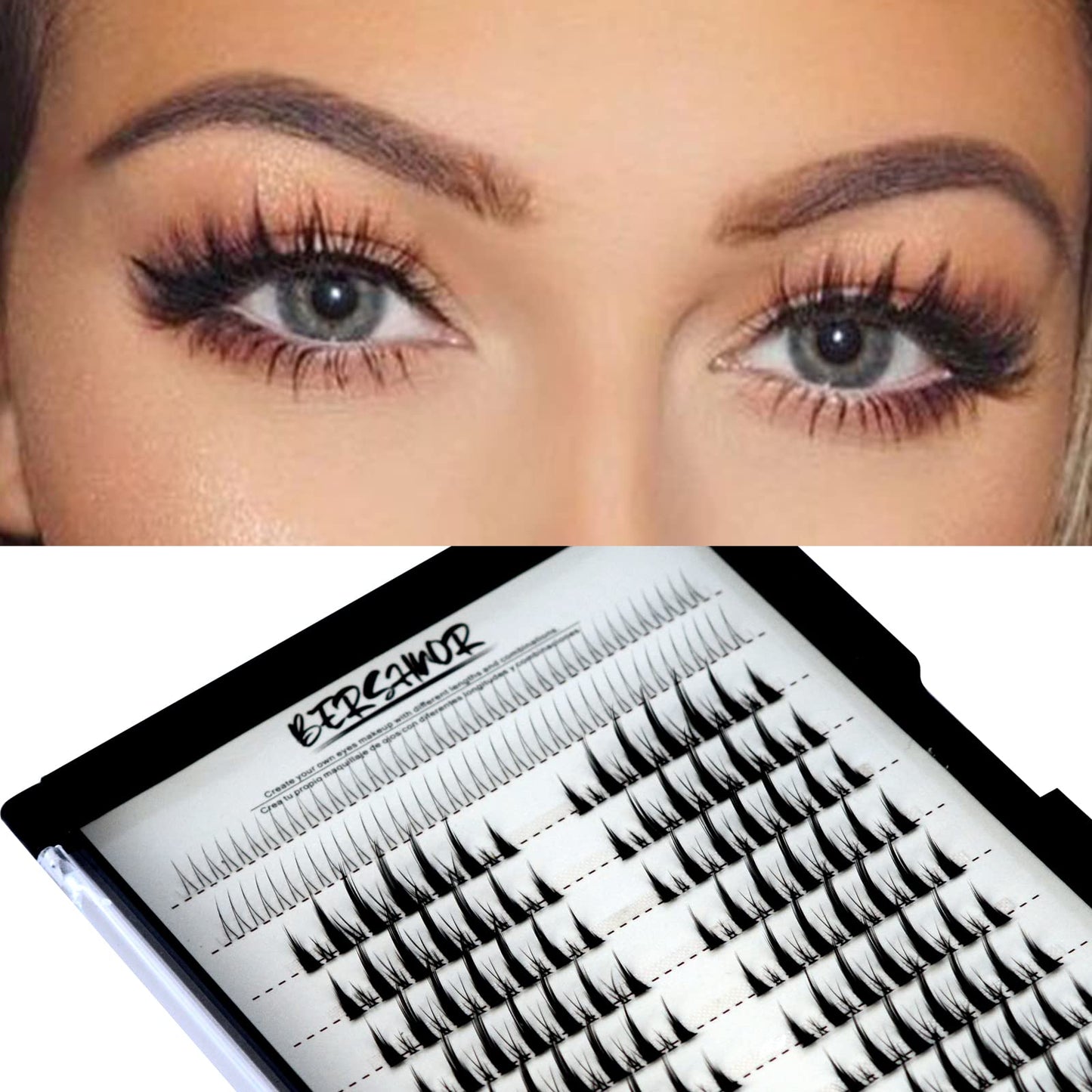 Bluesmurfs Individual Manga Lashes, Spikes Eye Lashes, Dolly Eye Cluster Eyelash Extensions, Spiky Dramatic Individual Lashes with Eyelash Curler and Tweezers, Include Bottom Lashes