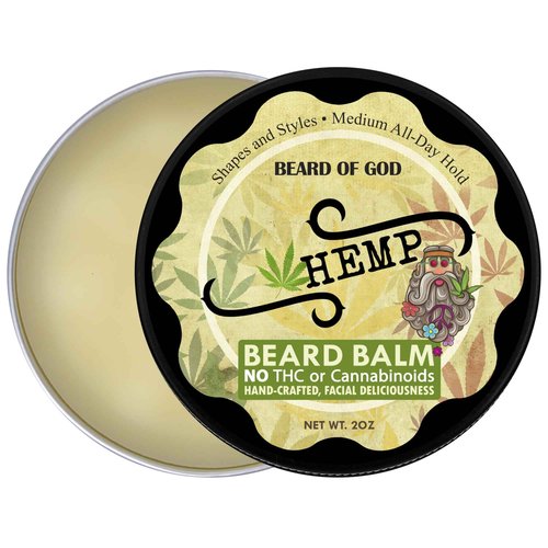Beard of God Hemp Cannabis Sativa - 2oz Beard Balm Conditioner - Helps with Psoriasis, Eczema, Acne & Dry Skin. Handcrafted in USA Medium Hold, Low Sheen, Melts Easy in Hands, No Grittiness