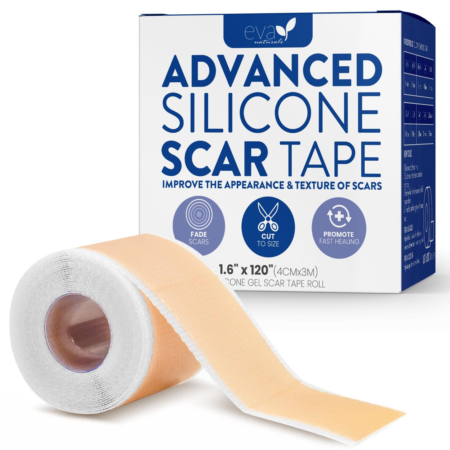 Soft, Medical Grade Silicone Tape For Scars (1.6” x 120”) - Reduce The Appearance Of Surgical, C Section, Hypertrophy, Keloid Scars, & Acne Scars - Silicone Scar Tape For Surgical Scars, Silicone Scar