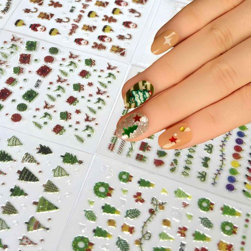 30 Sheets Christmas Nail Art Stickers Santa Claus Nail Stickers 3D Self Adhesive Snowflake Snowman Nail Decals Elk Nails Art Supplies Xmas Tree Designs Nails Decorations for Women Manicure DIY
