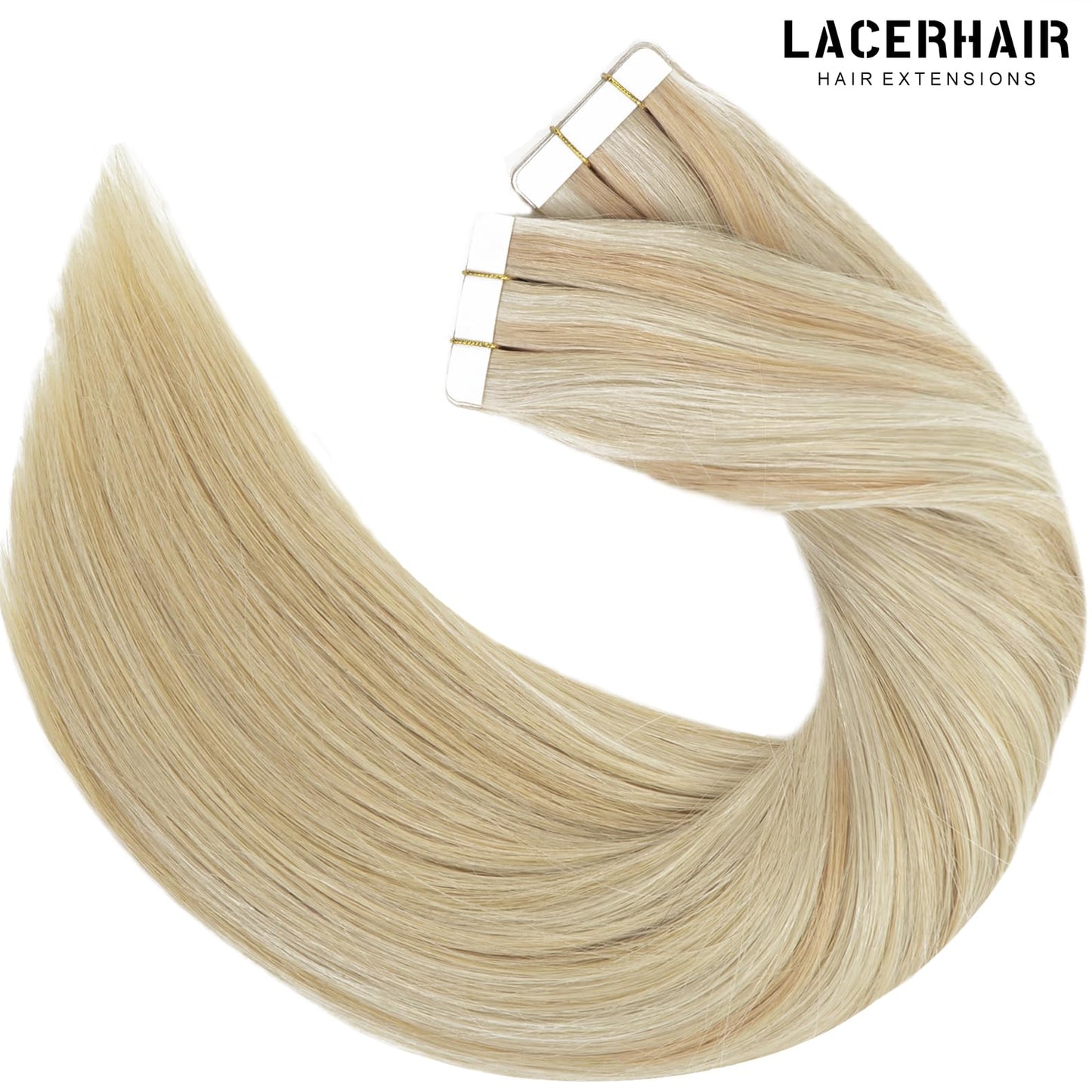 Lacerhair Tape in Remy Hair Extensions Human Hair Tape in 14 Inch Color Balayage Dark Ash Blonde Mixed Light Platinum Blond P#18/60A Real Human Hair Extensions Tape in Hair Extension 20PCS 50G