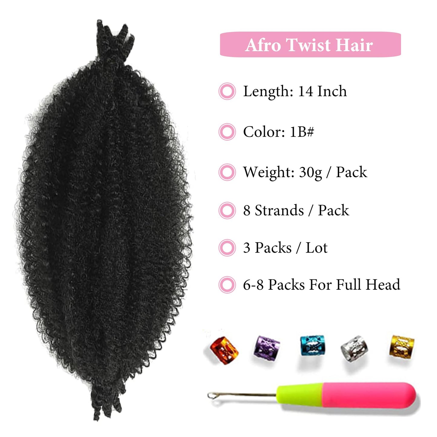 14 Inch Marley Twist Braiding Hair Afro Twist Hair Natural Black 3 Packs Springy Afro Twist Hair for Faux Locs Spring Twist Hair Kinky Braiding Hair Extensions for Women (14inch 1B Pack of 3)