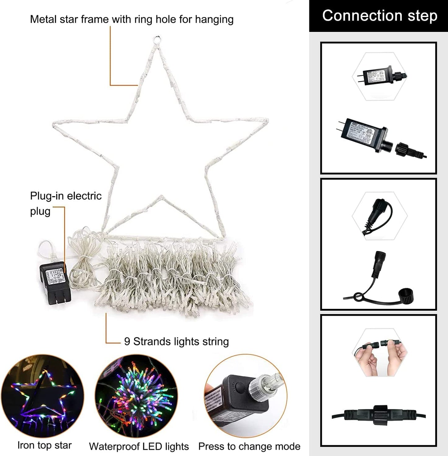 (New) Christmas Decorations Star Lights, Waterfall Christmas String Lights with 317 LED Star Hanging Twinkle Fairy Curtain Lights for Party Wedding Holiday Halloween Indoor Outdoor Decorative