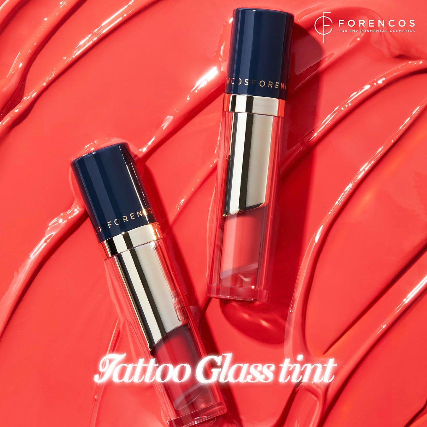 FORENCOS Tattoo Glass Lip Gloss Tint, Korean Glossy Tint/Stain, High Pigmentation, Glasting Shine, Long Lasting, Moisturizing, Lightweight, Non-Sticky Formula (01 CERISE)