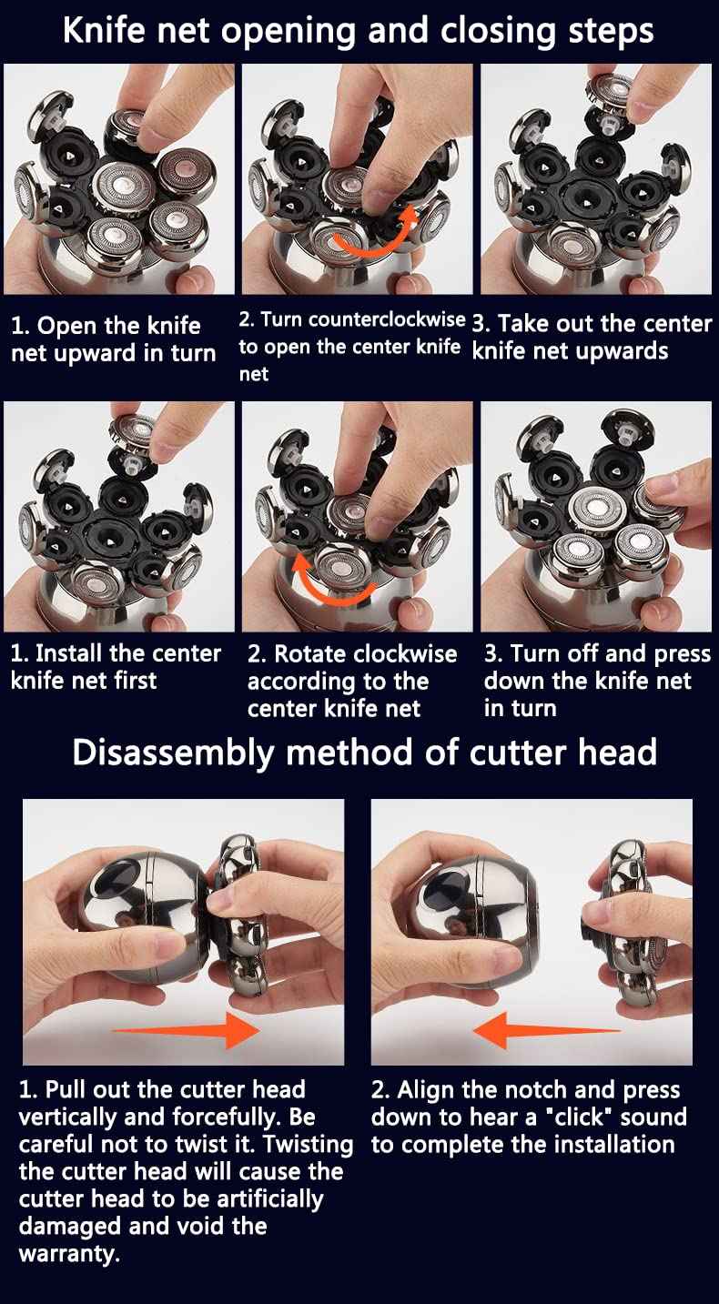 Upgrade 7 Heads Men’s 5-in-1 Electric Head Shaver for Bald Men,Multifunctional Electric Razor for Men，Cordless Rechargeable Travel Groomin Hair Trimmer Kits